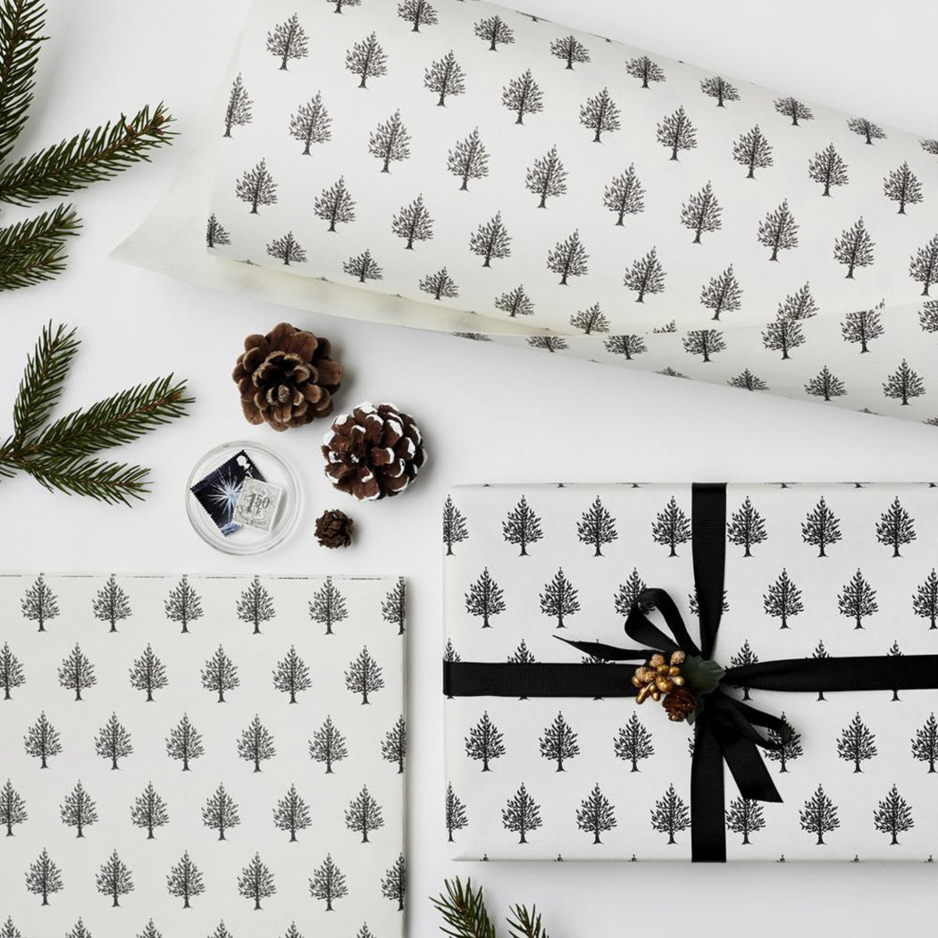 Christmas Trees Black & White wrapping paper sheet