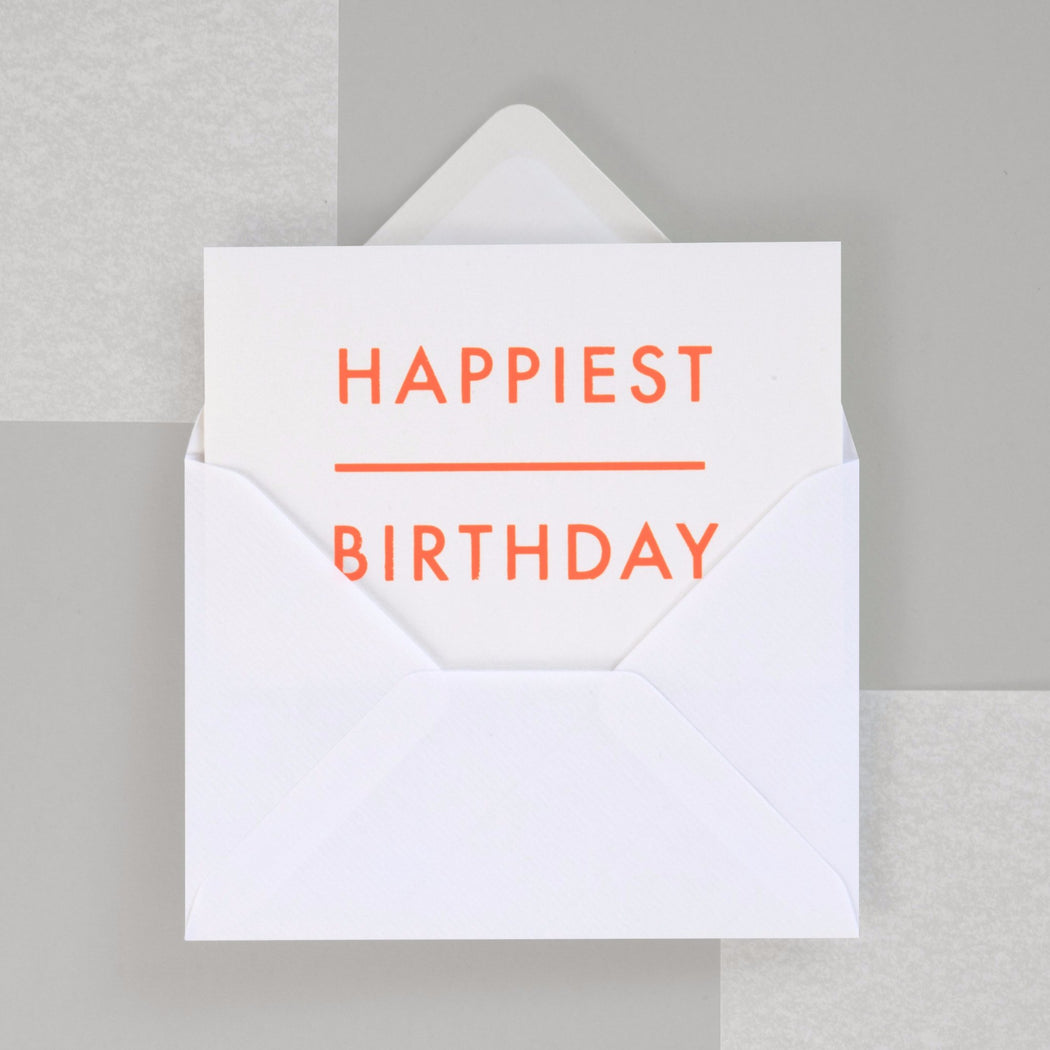 Happiest Birthday Print in Neon Orange/ White