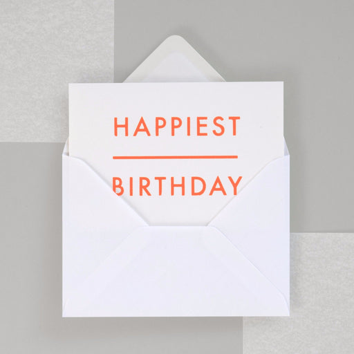 Happiest Birthday Print in Neon Orange/ White
