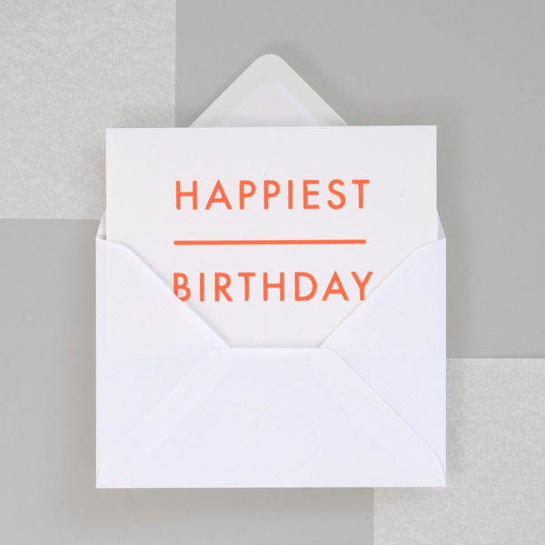 Happiest Birthday Print in Neon Orange/ White